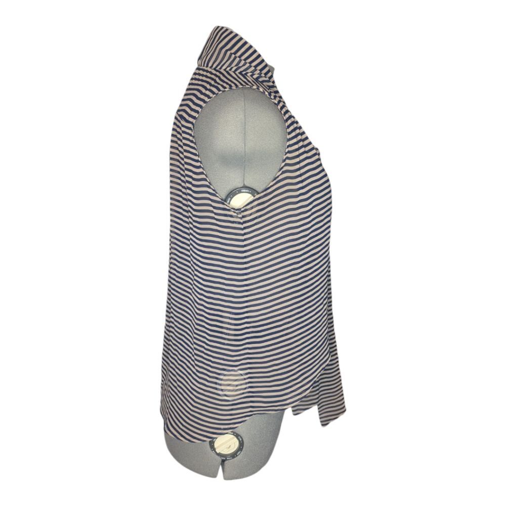 Women's Paper Crane Sheer Striped Relaxed Hi-Lo Tie Blouse - Picture 4 of 8